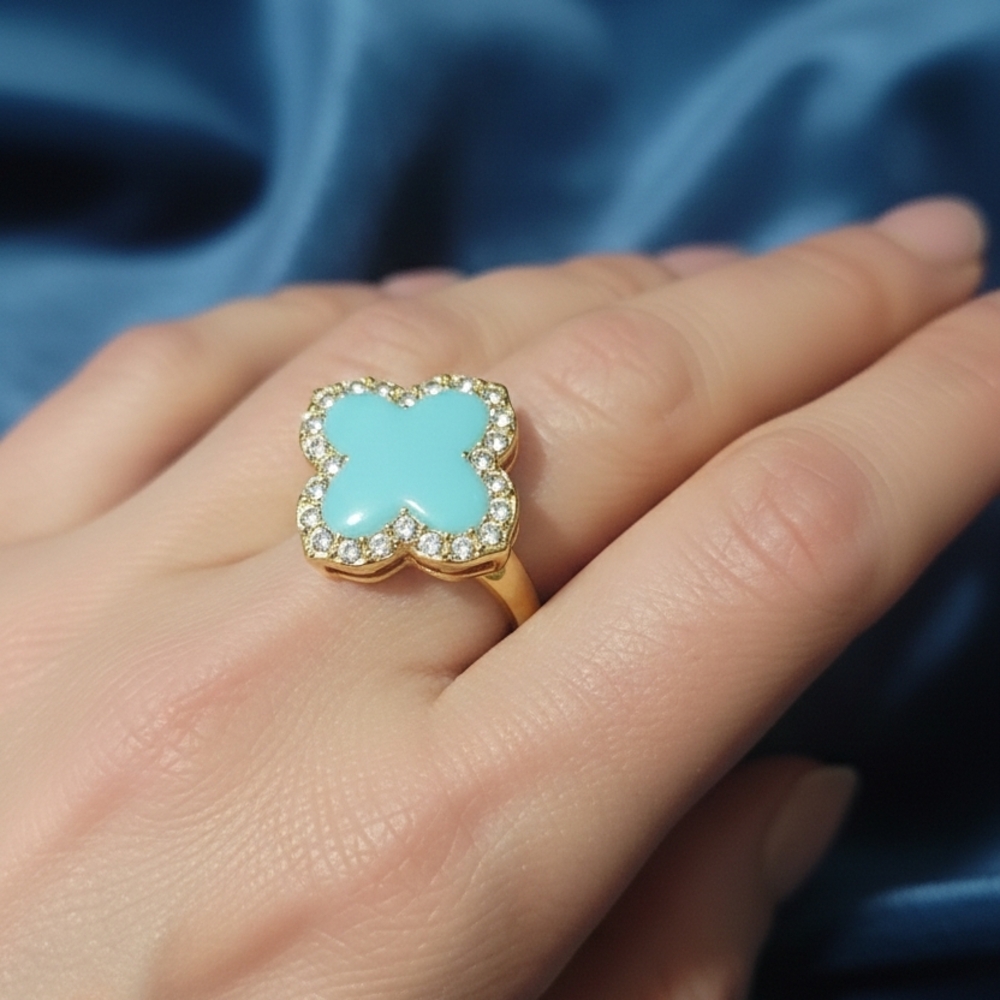 Gold and Blue Clover Ring